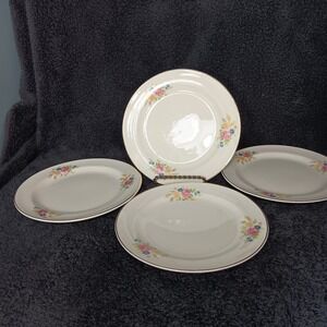 Set of 4 Cronin China Co Gold Rimmed Floral Saucers Mionerva Ohio‎ 42 55 NB #8